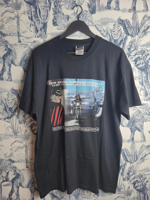 T-shirt Vintage Harley Davidson Hog European Rally 2002 Noir Xl Biker