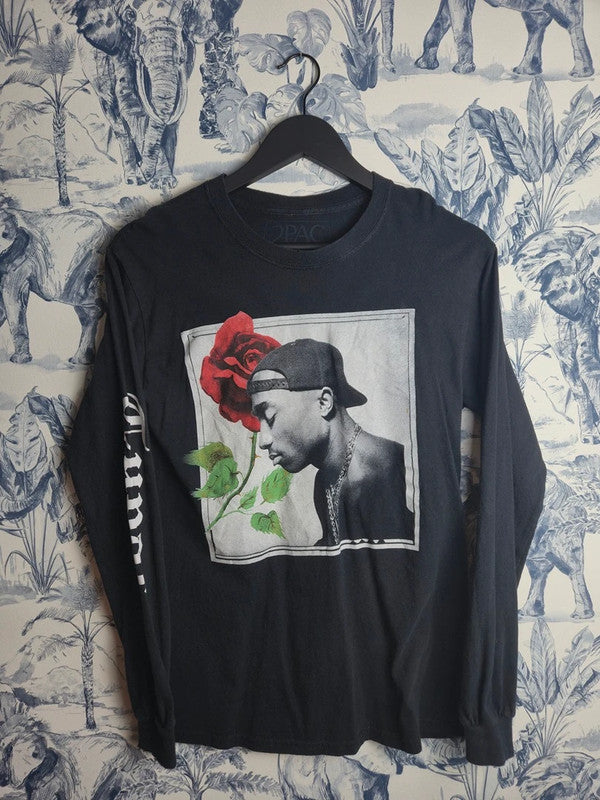 T-shirt manches longues 2pac Tupac Shakur Vintage Rap Us Noir Taille M