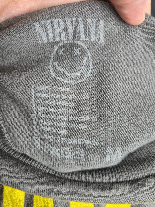 T-shirt Nirvana Gris Logo Smiley Jaune Rock Grunge Vintage Taille M