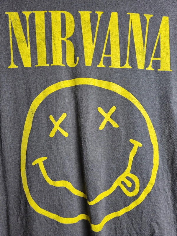 T-shirt Nirvana Gris Logo Smiley Jaune Rock Grunge Vintage Taille M