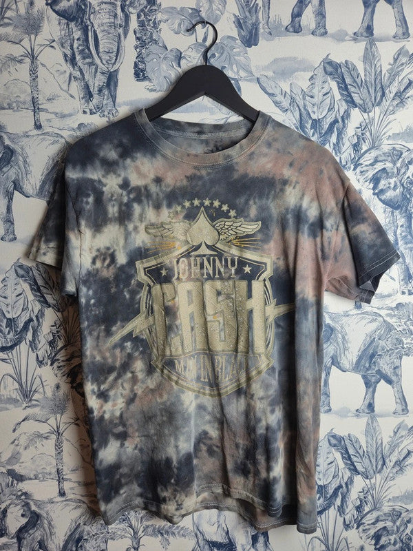 T-shirt Johnny Cash Tie-dye Man in Black Rock Vintage Gris Taille M