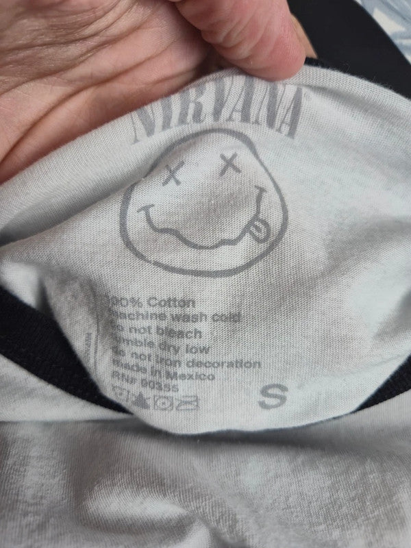 T-shirt Nirvana Raglan Rock Manches 3/4 In Utero Blanc Noir S