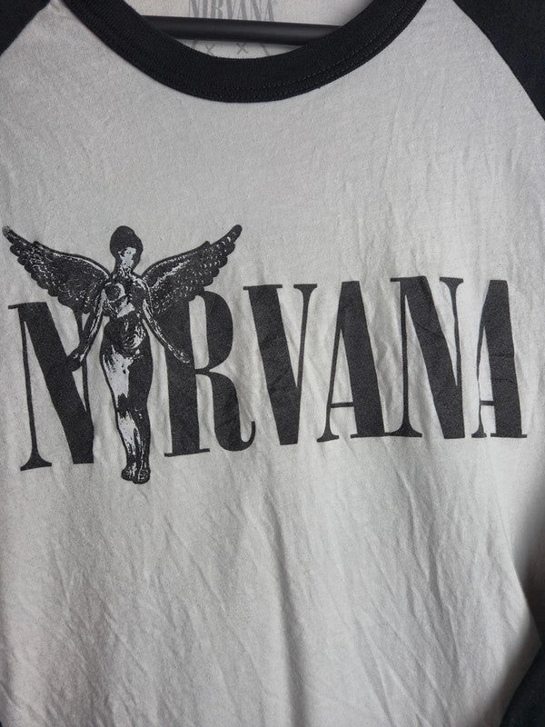 T-shirt Nirvana Raglan Rock Manches 3/4 In Utero Blanc Noir S