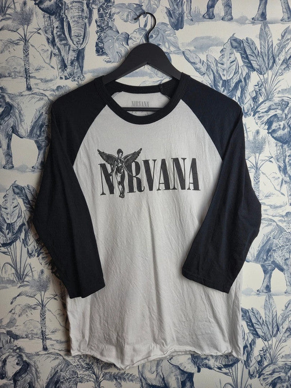 T-shirt Nirvana Raglan Rock Manches 3/4 In Utero Blanc Noir S