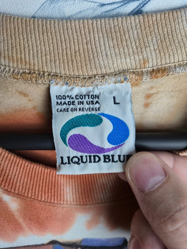 T-shirt Vintage Liquid Blue 1996 Amérindien Loup Tie-dye Taille L