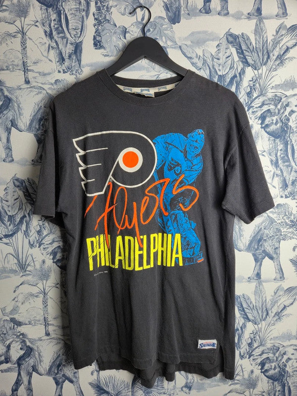 T-shirt Vintage Nhl Philadelphia Flyers 1989 Athletics Softwear Taille L Noir