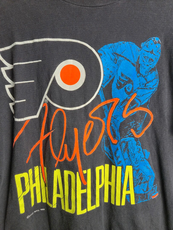 T-shirt Vintage Nhl Philadelphia Flyers 1989 Athletics Softwear Taille L Noir