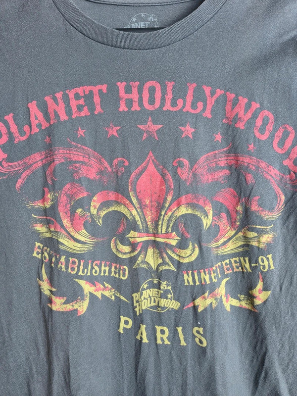 T-shirt Planet Hollywood Paris Vintage Gris Logo Fleur de Lys Taille S