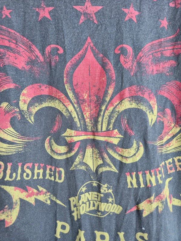 T-shirt Planet Hollywood Paris Vintage Gris Logo Fleur de Lys Taille S