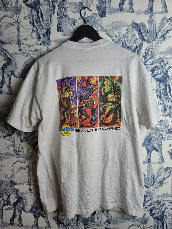 T-shirt Hard Rock Cafe Baltimore Vintage Blanc L Psychédélique Collector