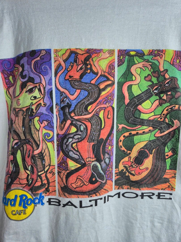 T-shirt Hard Rock Cafe Baltimore Vintage Blanc L Psychédélique Collector