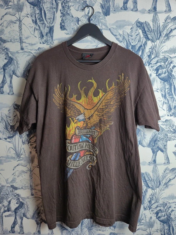 T-shirt Zion Rootswear Willie Nelson Vintage Marron Taille L Style Outlaw Music