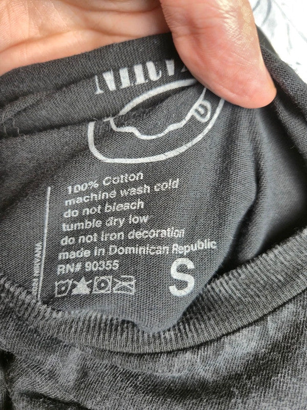T-shirt Nirvana Gris Délavé Imprimé Smiley Jaune Vintage Taille S