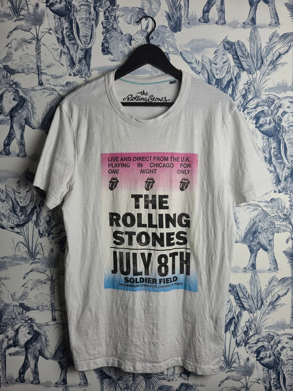T-shirt blanc The Rolling Stones Soldier Field Chicago Rock Vintage M