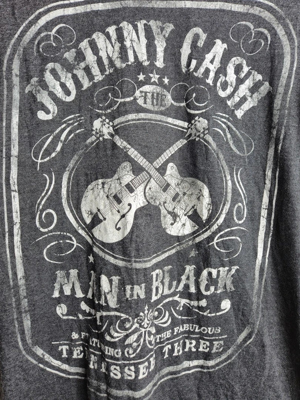 T-shirt Johnny Cash Man in Black Gris Vintage Rock Style Taille M