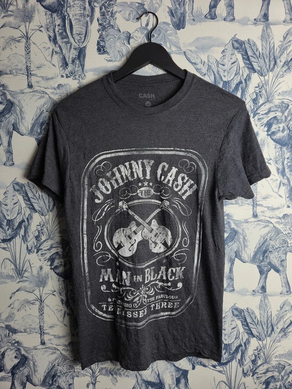 T-shirt Johnny Cash Man in Black Gris Vintage Rock Style Taille M