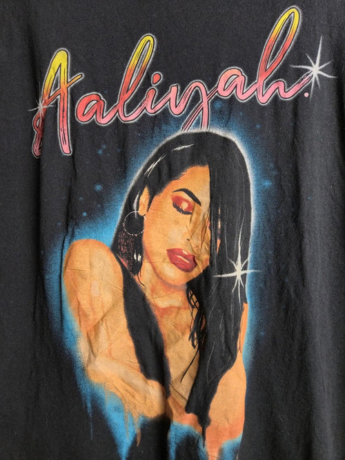 T-shirt Aaliyah Vintage Noir Imprimé Graphique Taille L Homme