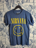 T-shirt Nirvana Bleu Vintage Smiley Rock Grunge Taille S