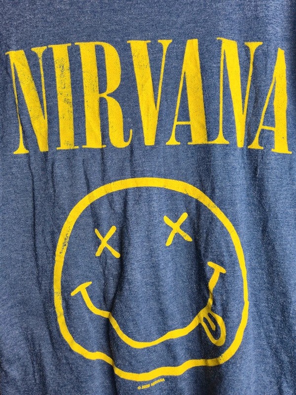 T-shirt Nirvana Bleu Vintage Smiley Rock Grunge Taille S