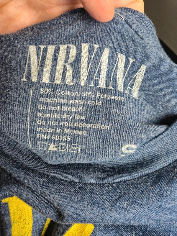 T-shirt Nirvana Bleu Vintage Smiley Rock Grunge Taille S