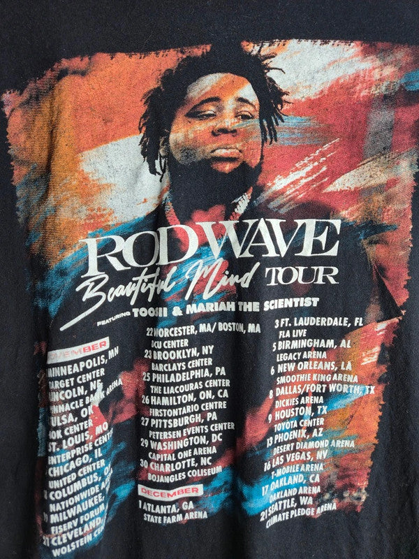T-shirt Rod Wave Beautiful Mind Tour Merch Officiel Rap Noir Taille L Rare