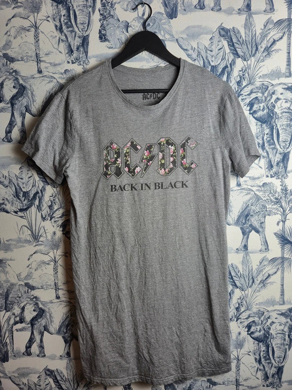 T-shirt Ac/dc Back In Black Gris Fleurs Rock Taille M Homme