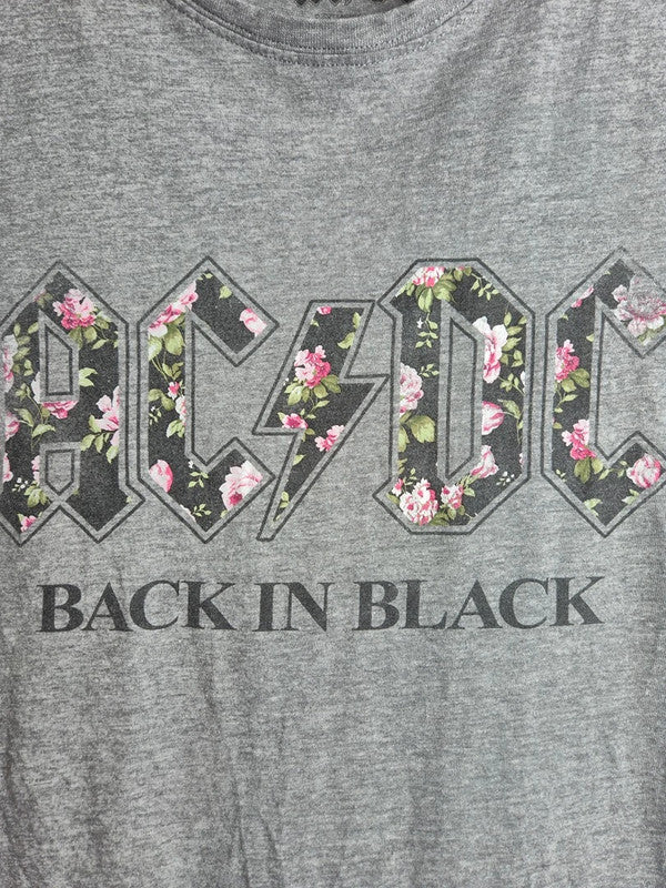 T-shirt Ac/dc Back In Black Gris Fleurs Rock Taille M Homme