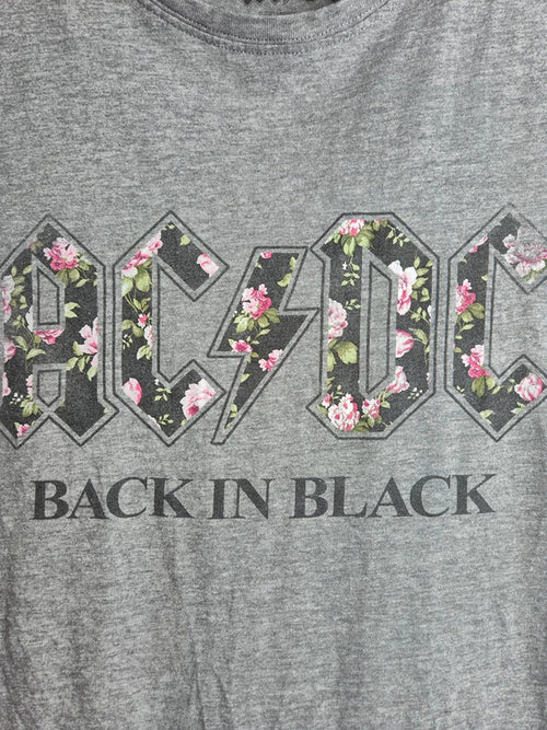 T-shirt Ac/dc Back In Black Gris Fleurs Rock Taille M Homme