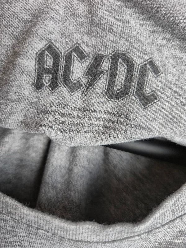 T-shirt Ac/dc Back In Black Gris Fleurs Rock Taille M Homme