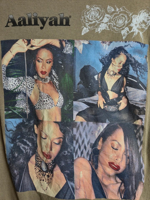 T-shirt Aaliyah Graphic Print Kaki Taille M Style Streetwear
