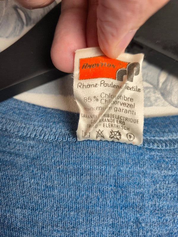 T-shirt Vintage 70's Noki Rhovylon Bleu Thermique Fabriqué en France Taille S