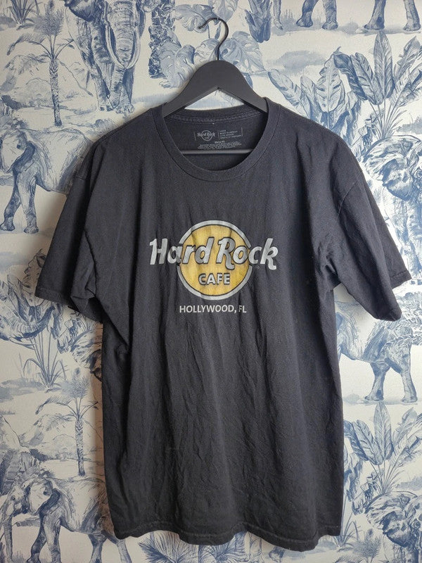 T-shirt Hard Rock Cafe Hollywood Fl Noir Vintage Large L Homme Coton