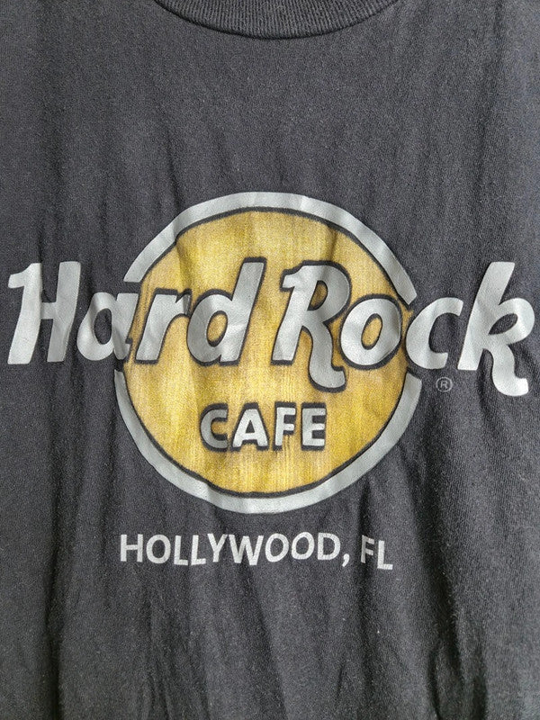 T-shirt Hard Rock Cafe Hollywood Fl Noir Vintage Large L Homme Coton
