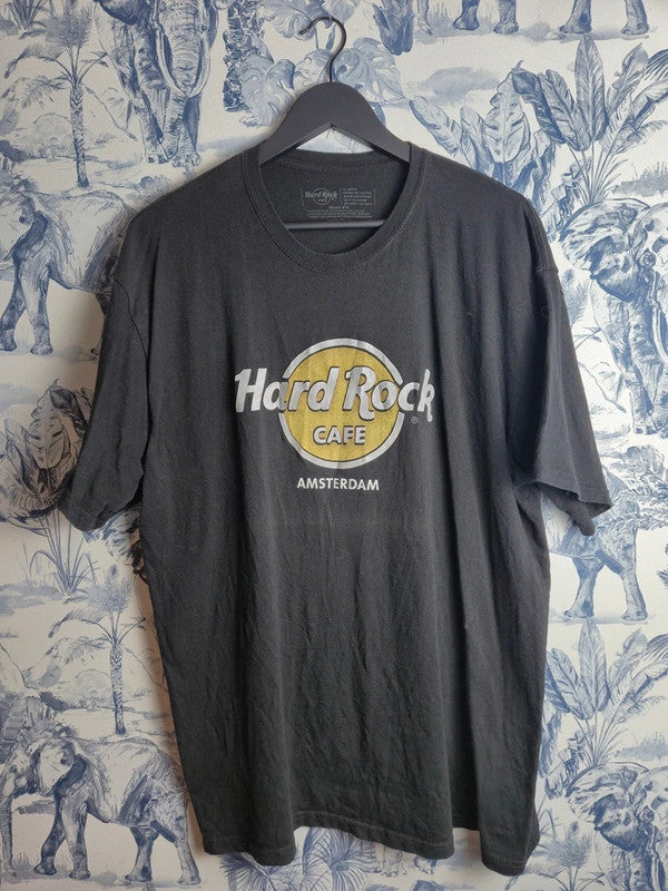 T-shirt Hard Rock Cafe Amsterdam Noir Vintage Xl Homme Coton Logo