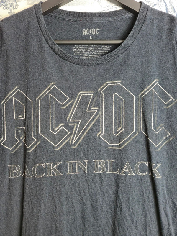 T-shirt Ac/dc Back in Black Rock Vintage Coton Noir Taille L