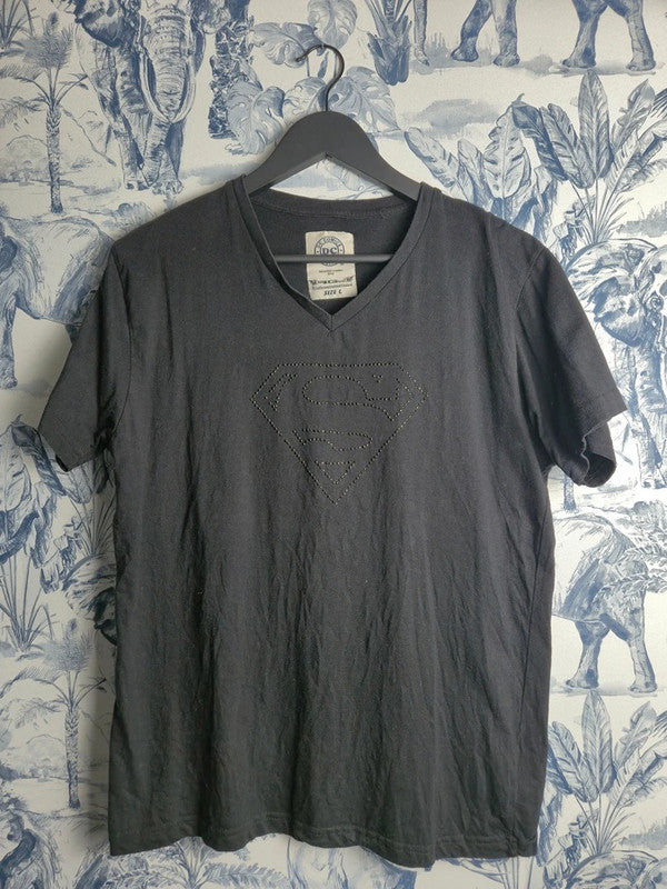 T-shirt noir Rg 512 Superman logo strass col V taille L collector vintage