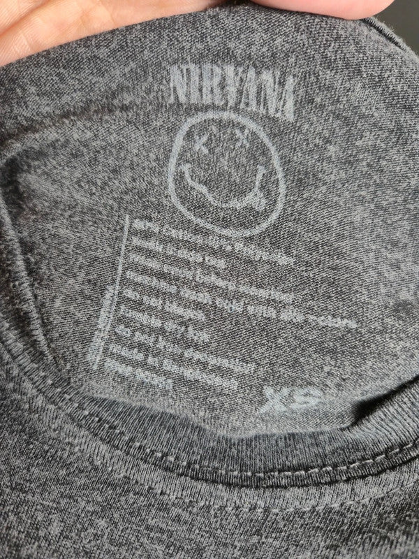 T-shirt Nirvana Rock Grunge Logo Smiley Gris Xs Chiné Mixte