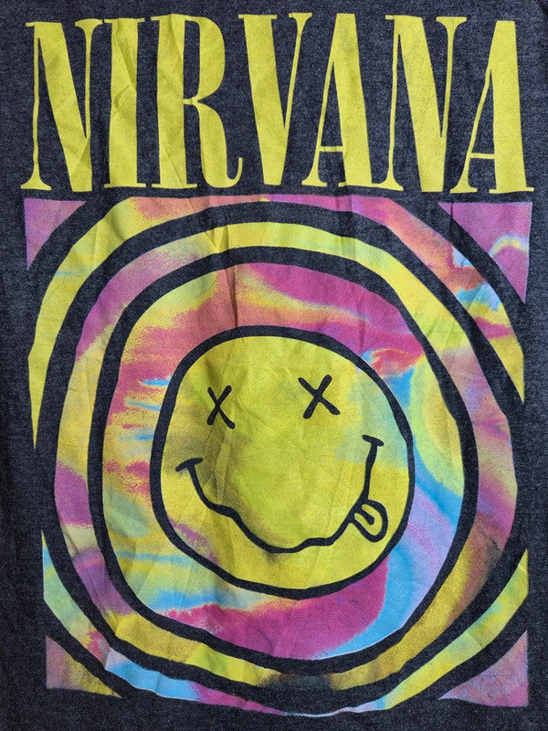 T-shirt Nirvana Rock Grunge Logo Smiley Gris Xs Chiné Mixte