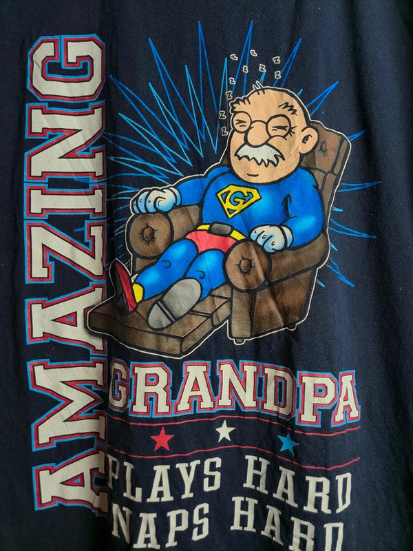 T-shirt dad Humour Amazing Grandpa Bleu Marine Cadeau Papy Taille L