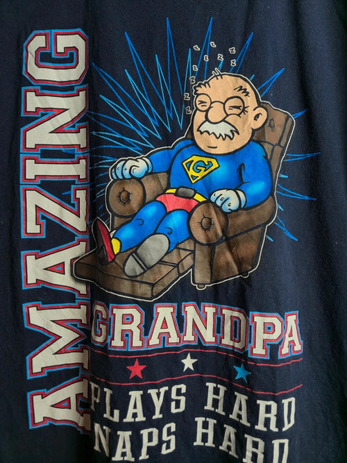 T-shirt dad Humour Amazing Grandpa Bleu Marine Cadeau Papy Taille L