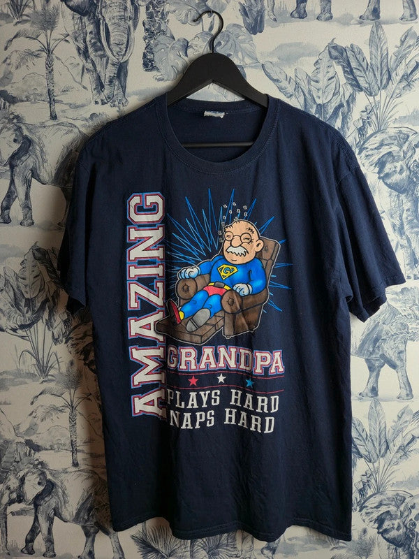 T-shirt dad Humour Amazing Grandpa Bleu Marine Cadeau Papy Taille L