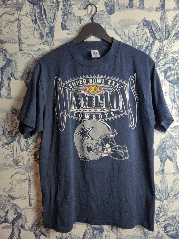 T-shirt Vintage Logo 7 Dallas Cowboys Super Bowl Xxx 1995 Bleu Marine Taille L