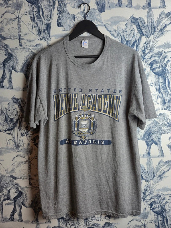 T-shirt Vintage Russell Athletic Naval Academy Gris Us College Taille L