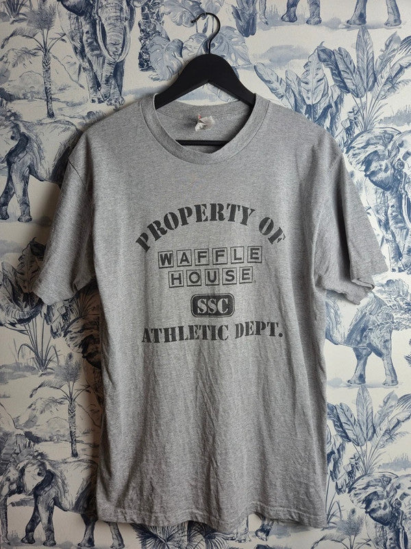 T-shirt Vintage Fruit of the Loom Waffle House Gris Taille L Sport