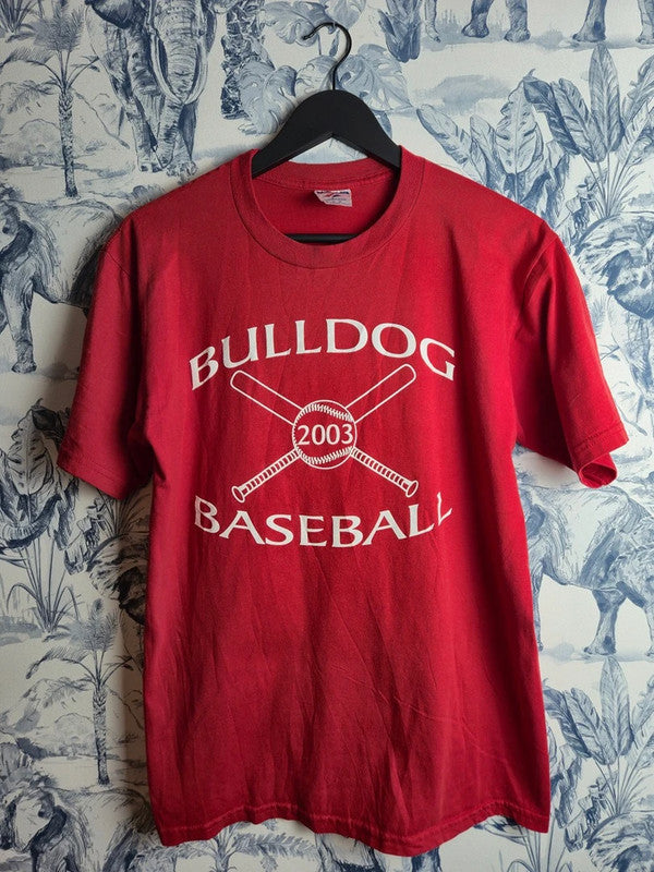 T-shirt Vintage Jerzees Bulldog Baseball 2003 Rouge Sport Taille M