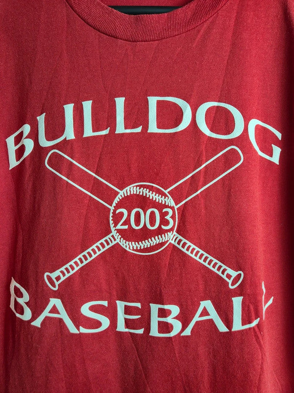 T-shirt Vintage Jerzees Bulldog Baseball 2003 Rouge Sport Taille M