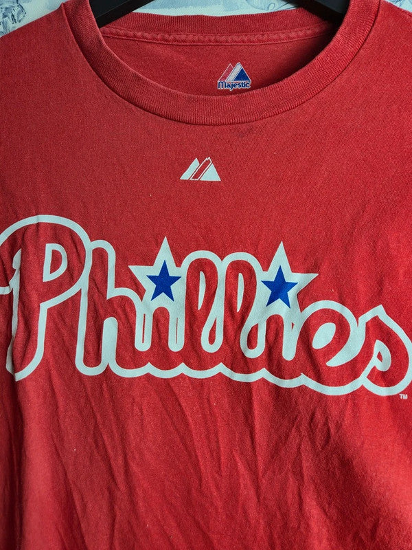T-shirt Baseball vintage Phillies Utley Majestic Rouge Taille S