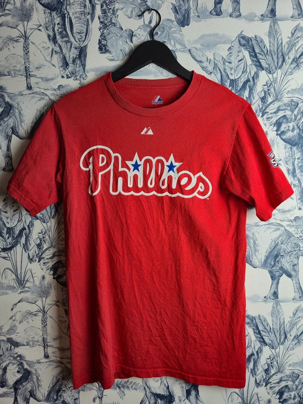 T-shirt Baseball vintage Phillies Utley Majestic Rouge Taille S