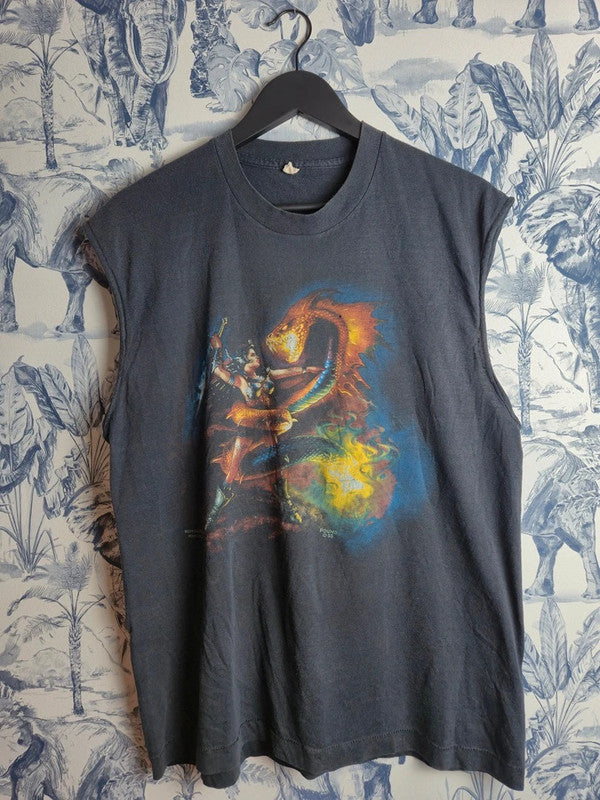 Débardeur Vintage 1983 Screen Stars Graphic Dragon Fantasy Gris Xl