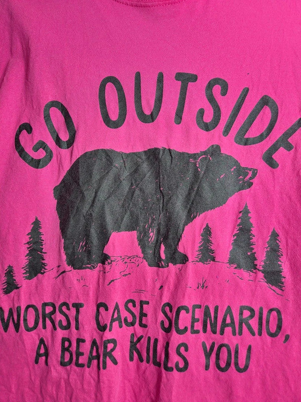 T-shirt rose Fruit of the Loom imprimé ours Go Outside taille S vintage